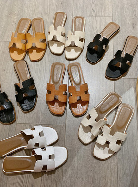 仙女风拖鞋女夏外穿2026夏季新款韩版一字拖平底百搭沙滩鞋凉拖女