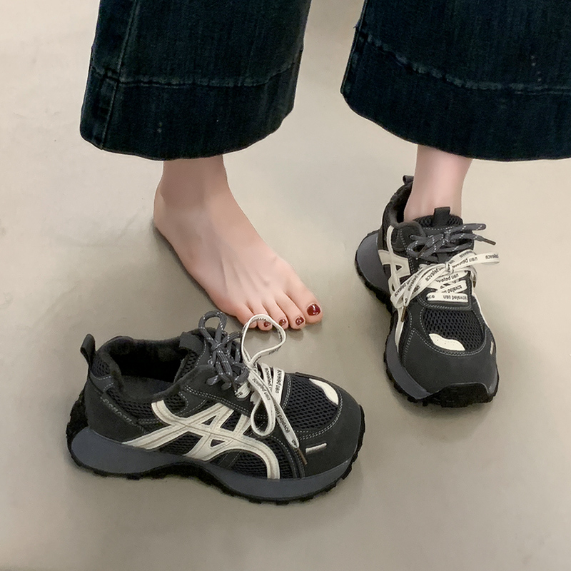 系带加绒老爹鞋女ins潮2025冬季新款韩版棉鞋厚底松糕休闲运动鞋