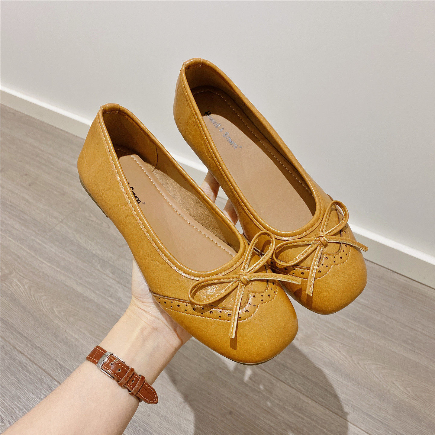 南瓜色蝴蝶结单鞋女2026春季新款韩版软底舒适平底浅口豆豆鞋女鞋,女鞋,浅口单鞋,淘宝优惠券,粉丝福利购,淘宝优惠卷