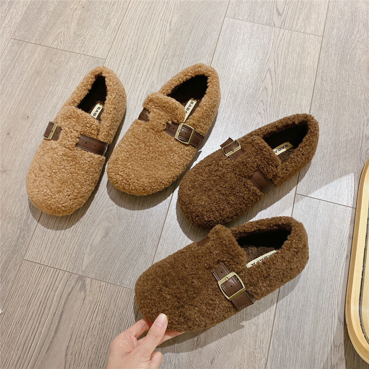 复古搭扣软底平底鞋加绒毛毛鞋单鞋女2025冬季新款保暖棉鞋豆豆鞋,女鞋,深口单鞋,淘宝优惠券,粉丝福利购,淘宝优惠卷