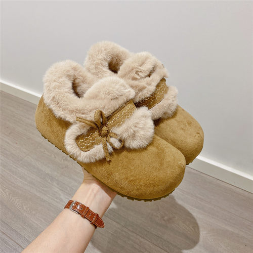 雪地鞋加绒勃肯鞋毛毛鞋女2025冬季新款乐福鞋保暖厚底鞋单鞋棉鞋