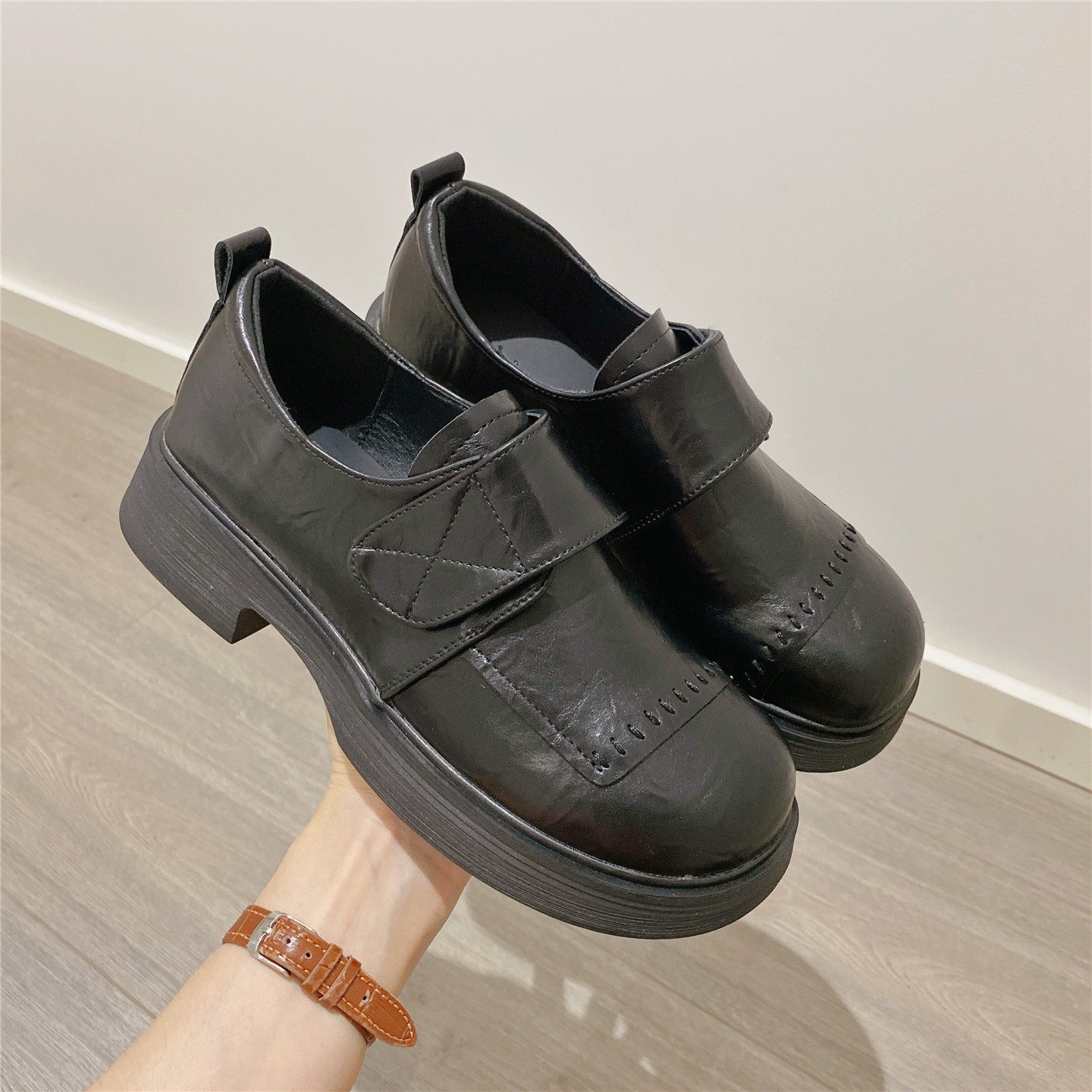 仙女风玛丽珍鞋魔术贴单鞋女2025秋季新款粗跟中跟乐福鞋豆豆鞋女,女鞋,深口单鞋,淘宝优惠券,粉丝福利购,淘宝优惠卷