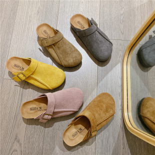 勃肯复古搭扣包头半拖女外穿2026春季新款舒适懒人鞋厚底松糕拖鞋