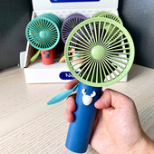 拼色手持手压小风扇儿童玩具便携式 带保护网罩户外手动按压小风扇