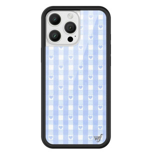美国wildflower适用iPhone16ProMax15蓝色爱心格子 防摔WF手机壳