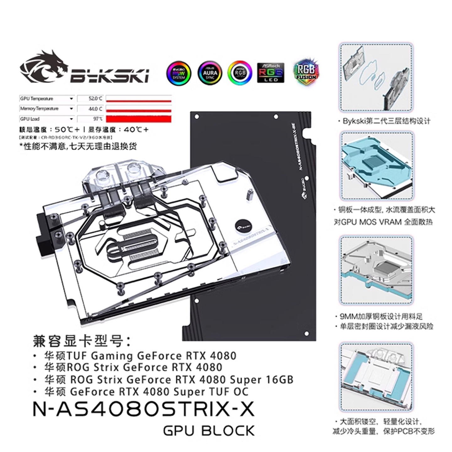 RTX4080/4080S显卡水冷头BYKSKI