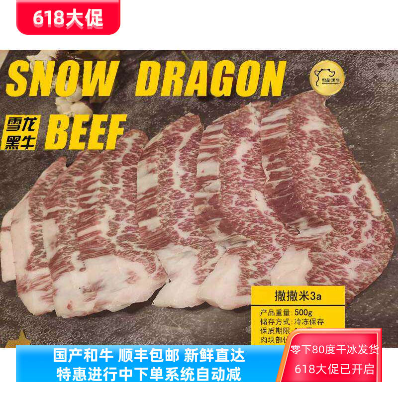 雪龙牛肉 撒撒米3a 500g烤肉生牛肉生鲜雪花霜降儿童牛排包邮