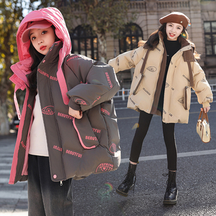 女童冬款压花连帽保暖羽绒服2025年新款中大儿童加绒加厚潮牌衣服