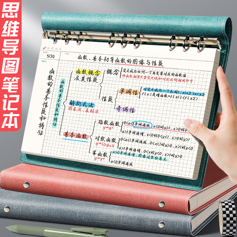 思维导图笔记本子A4大号活页夹软皮上翻线圈本网格康奈尔本子高颜值考研法考专用B5活页本可拆卸加厚记事本子