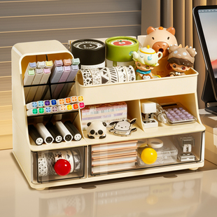 桌面收纳盒办公室杂物整理盒抽屉式文具大容量多功能斜插式笔筒收纳盒透明抽屉式儿童书桌学生宿舍桌上置物架
