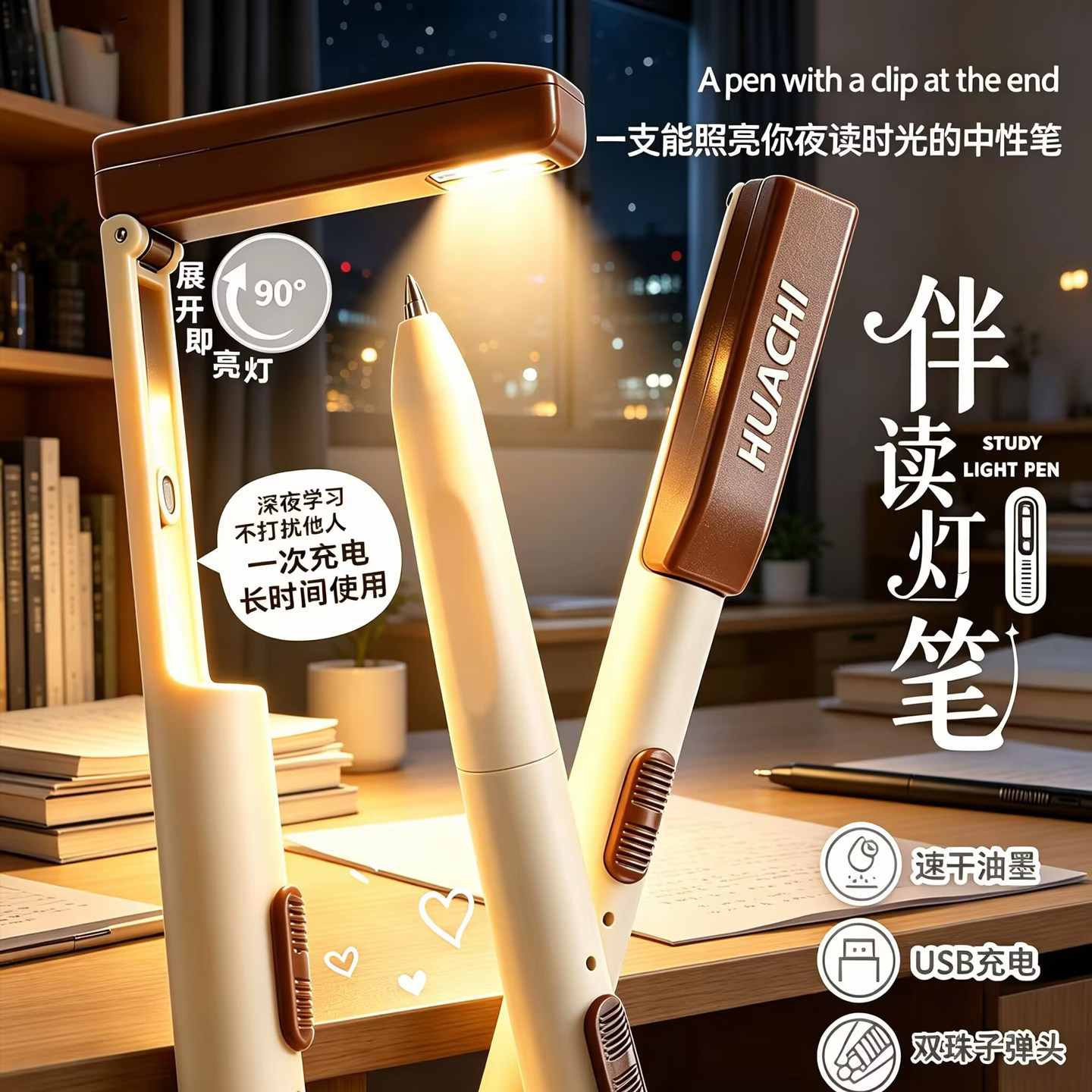 伴读灯笔黑色科技感小夜灯中性笔