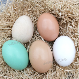 木头假鸡蛋仿真鸡蛋模型引窝实心玩具假蛋道具鸡窝绿色白色喜蛋