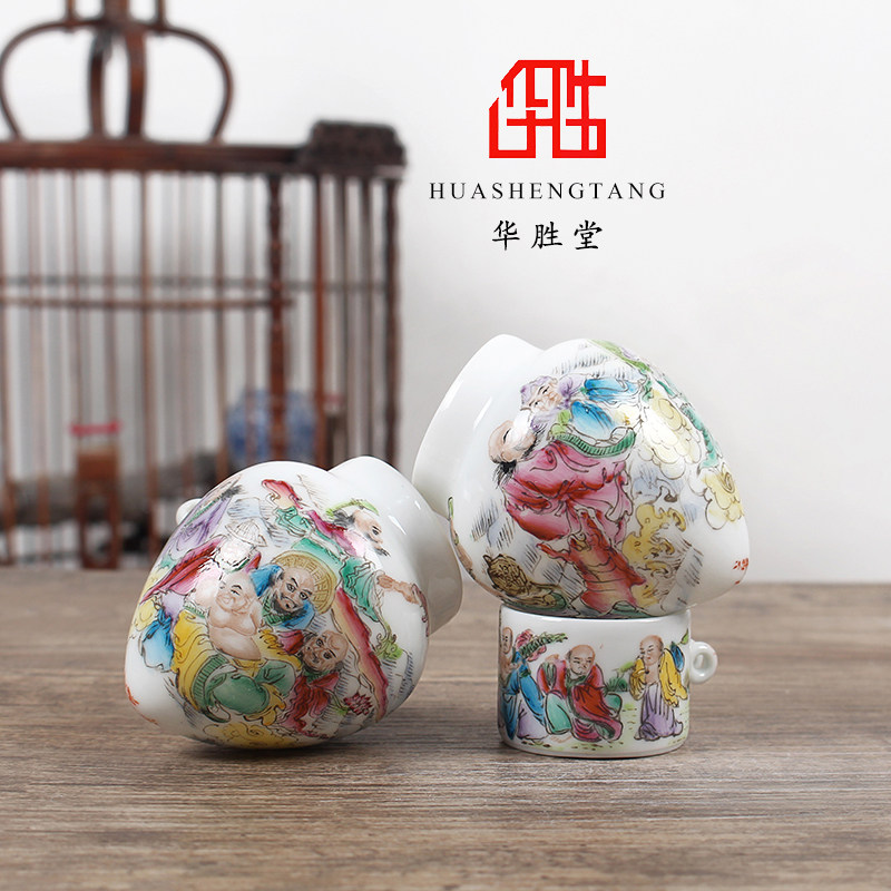 江西景德镇华胜堂粉彩手绘十八罗汉上海鸡心画眉缸鸟缸鸟笼配件