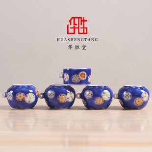 华胜堂 景德镇手绘粉彩皮球花红子罐鸟食罐小鸟杯水罐 鸟笼配件