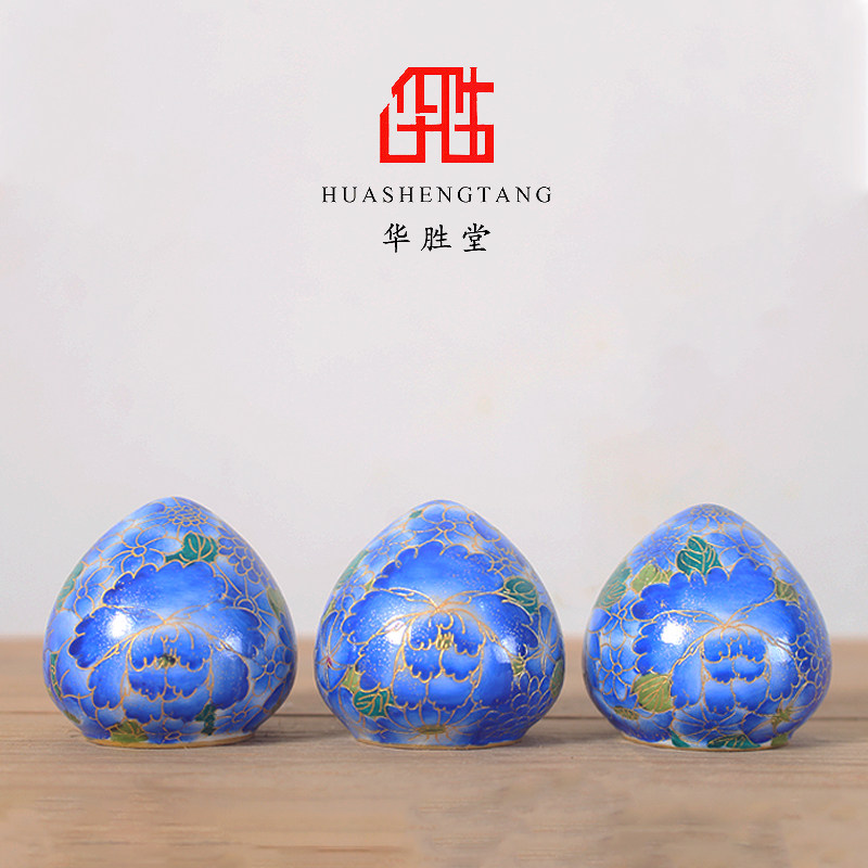 华胜堂景德镇手绘金边蓝地万花图麻料罐鸟食罐麻雀杯鸟杯鸟笼配件