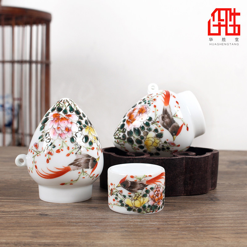 华胜堂 景德镇手绘花鸟上海鸡心罐画眉罐鸟食罐鸟杯鸟缸 鸟笼配件