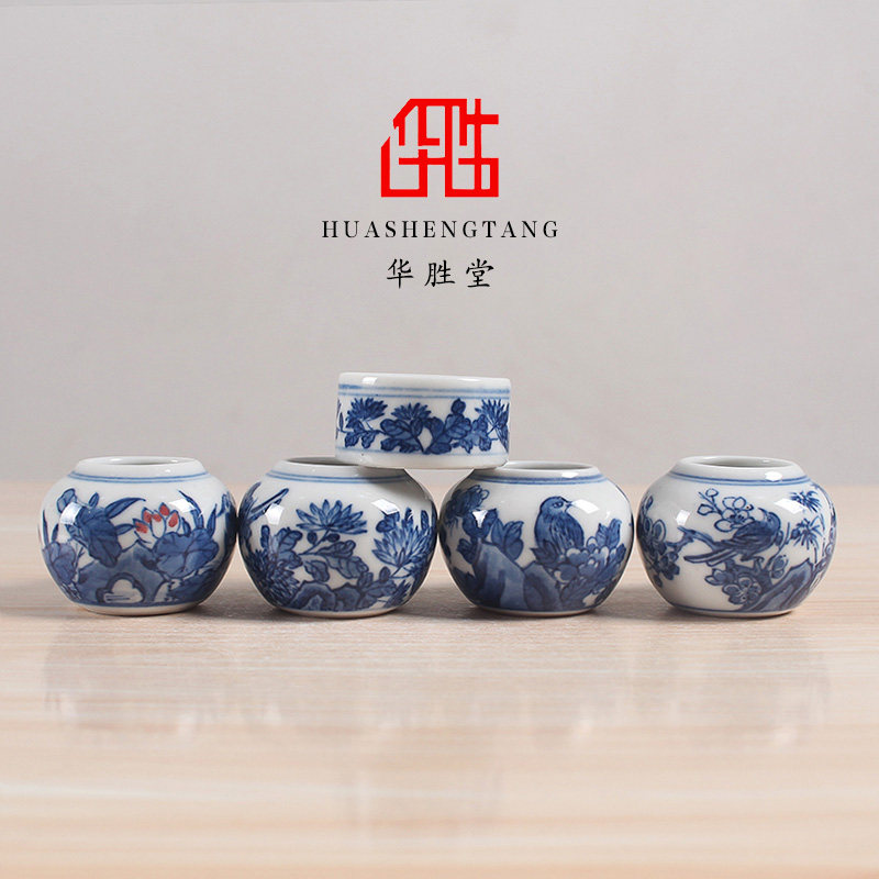 华胜堂 景德镇手绘青花仿古花鸟图红子罐鸟食罐鸟具鸟杯 鸟笼配件