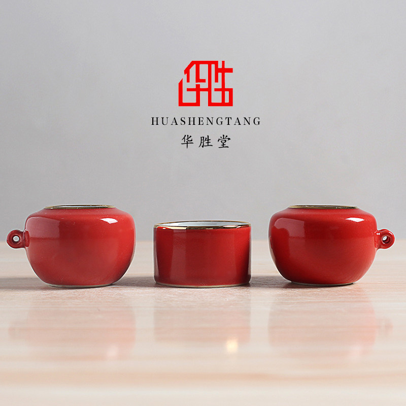 景德镇华胜堂高温颜色釉中国红鸟食罐百灵点颏罐小鸟杯鸟笼配件
