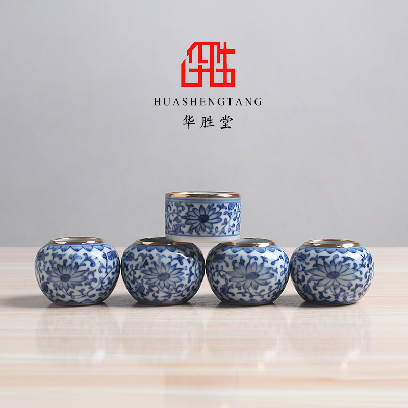 华胜堂 景德镇仿古手绘青花缠枝莲红子缸水鸟杯鸟食罐 鸟笼配件