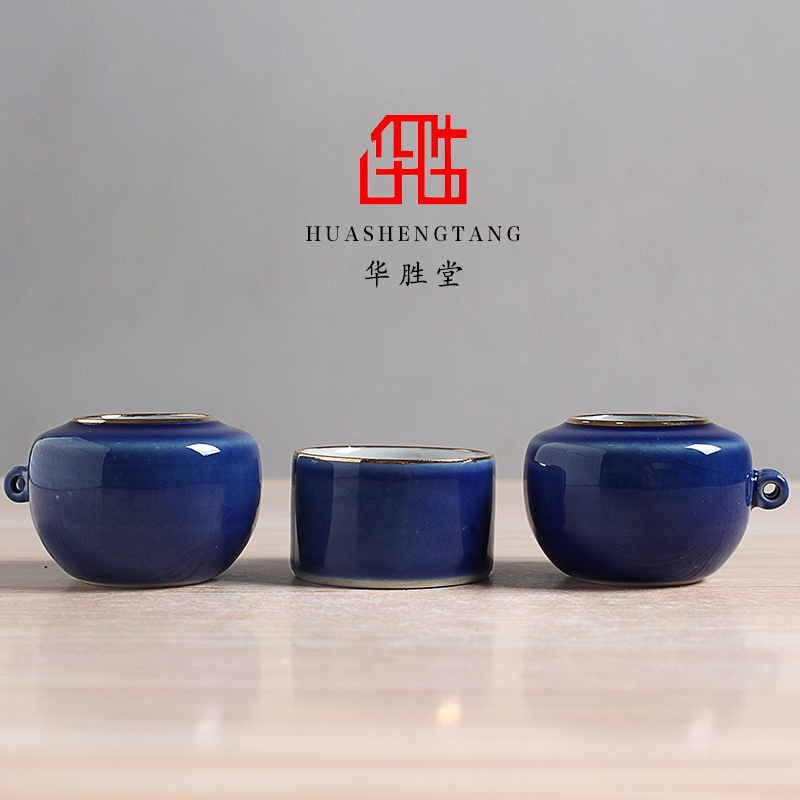 景德镇华胜堂高温颜色釉开片蓝釉鸟食罐百灵点颏罐小鸟杯鸟笼配件