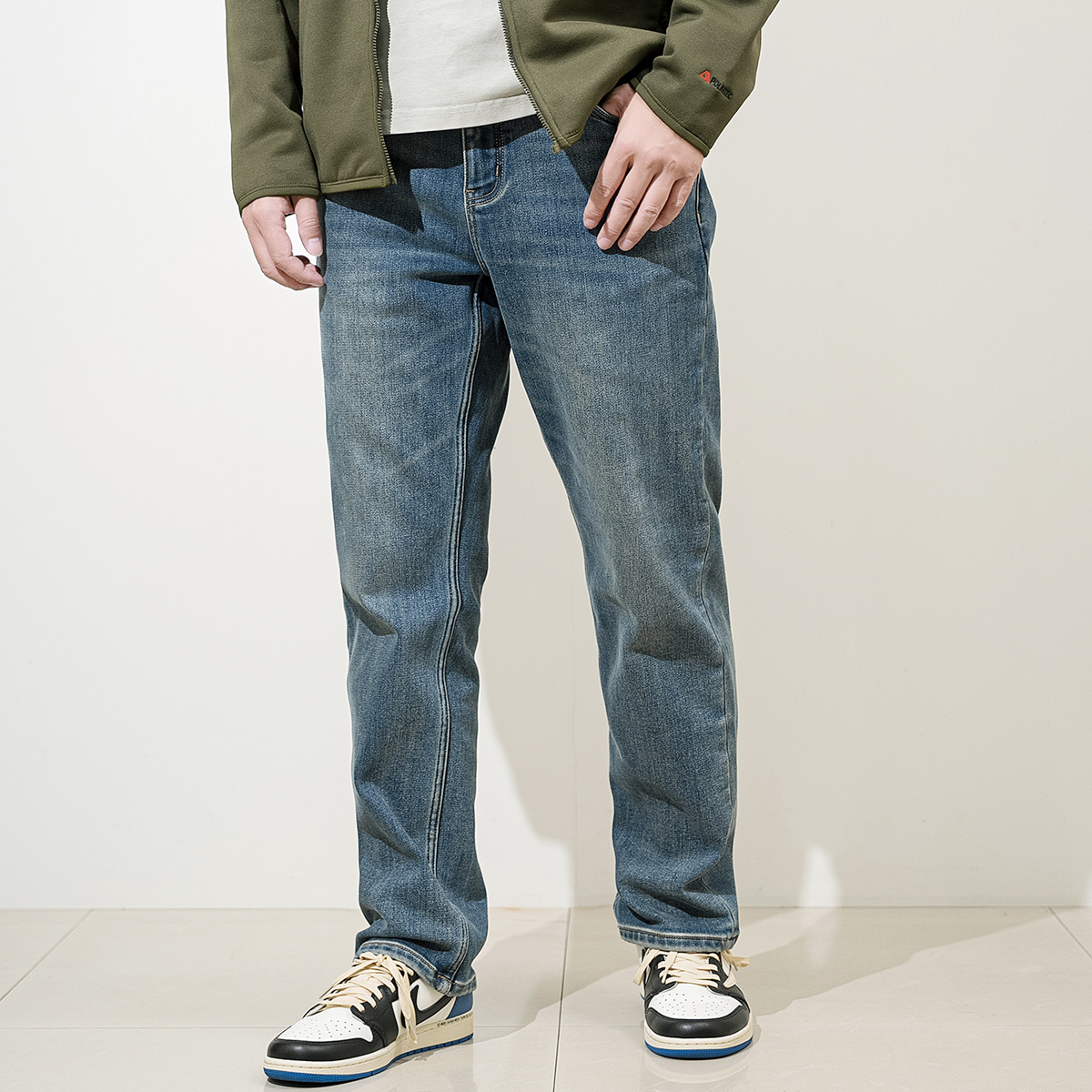 25冬季玛汀男式SLIM合身款水洗弹力复合抓绒保暖牛仔裤长裤2色入