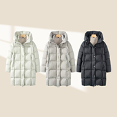 帝人N66面里同料厚款 25冬玛汀 衍缝茧型长款 90鹅绒连帽羽绒服女