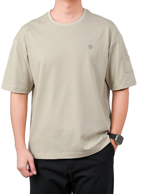 夏季玛汀 袖边立体口袋 精梳双纱平纹全棉 落肩宽松圆领短袖T恤男