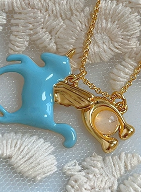 欧美外贸寇池马蹄家镀真金独角兽飞马滴油珐琅彩中古项链锁骨链