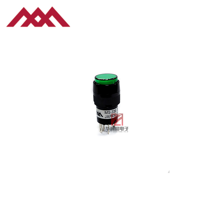 日本MIYAMA三山 MS-720F1CN 自锁式按钮开关 圆形 5脚带灯12V绿色