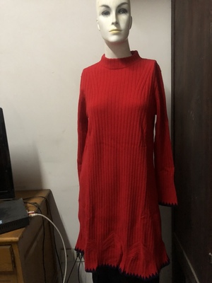 红色浅秋半高领休闲羊毛毛衣裙