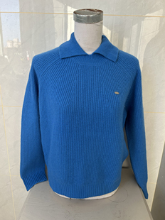 休闲款 宝蓝色女式 翻领100%全羊毛女毛衣打底衫