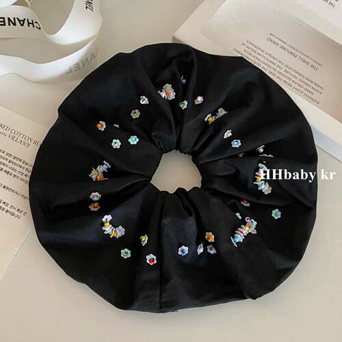 【HHBABY KR】black vintage小众花朵珠片大肠发圈高级感时髦发绳
