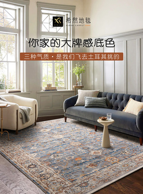 希然土耳其进口蓝色复古地毯波斯民族风美式轻奢高级客厅卧室地垫