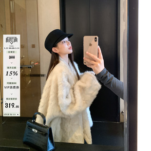 MG小象 慵懒风环保皮草皮毛毛外套女气质千金宽松上衣 漫步雪镜