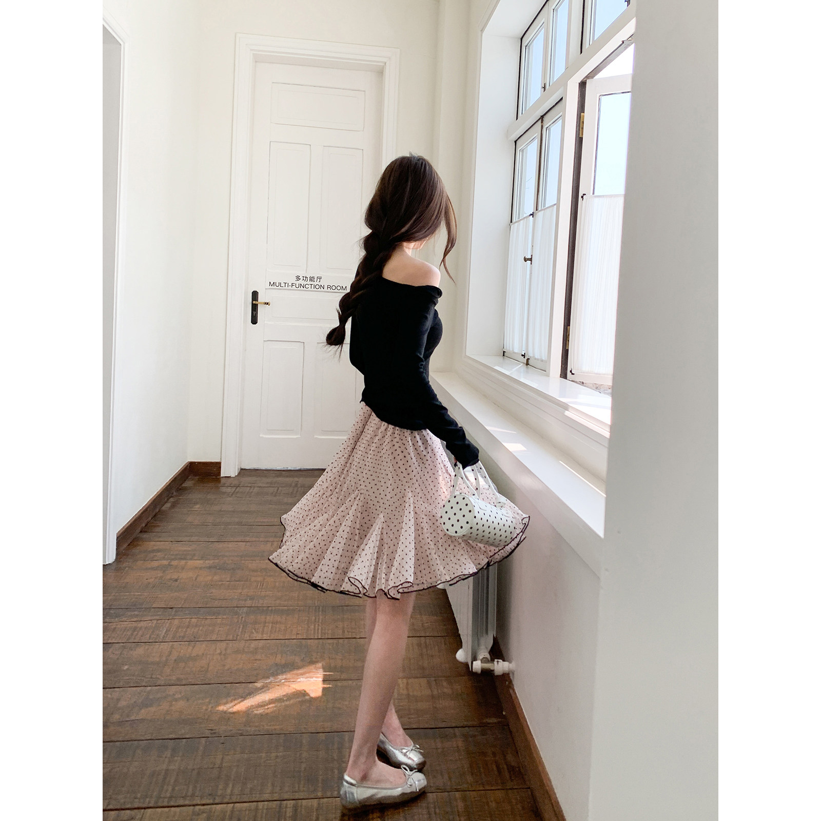 MG小象 心动波点粉'网纱蓬蓬裙百搭a字短裙女夏季高腰显瘦半身裙