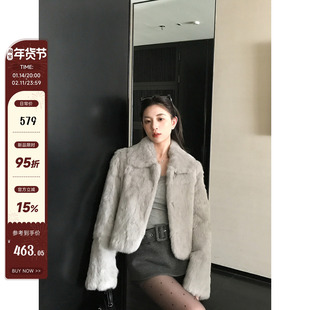 【MG小象 立减15%+新品95折】巴洛克情书’100兔毛皮草灰色外套