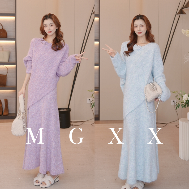 MG小象【絮语柔裳】显瘦气质针织上衣+半裙套装两件套 M825X15198