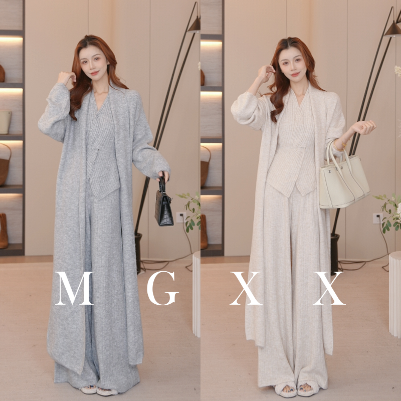 MG小象 【云卷云舒】针织时尚开衫外套背心裤子三件套 M825X15349