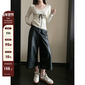 超比例 七分加绒蛋白纤维个性 皮裤 MG小象 女秋冬设计感复古休闲裤