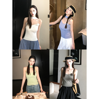 仲夏入夜’立体花多色针织吊带