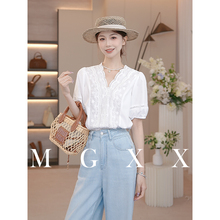 MG小象【蕾丝星芒】2025年夏季新款气质白色时尚上衣 M825E11241