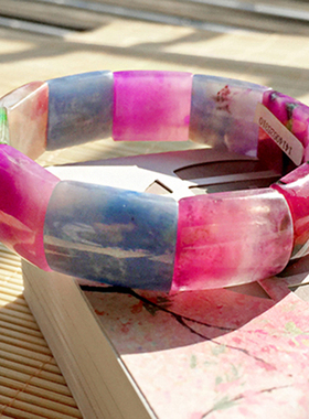 【藏品】果冻糖果桃红樱花舒俱来手排 皇家紫苏纪石手镯有证天然