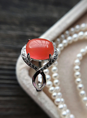 冰种柿子红南红玛瑙天然礼物戒指