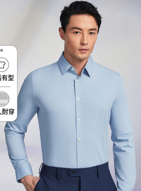 依文男士衬衫纯色桑蚕丝商务绅士夏季莫代尔衬衣EC540550