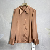 女26春职业通勤气质减龄开衫 醋酸缎面质感翻领长袖 衬衫 上衣女