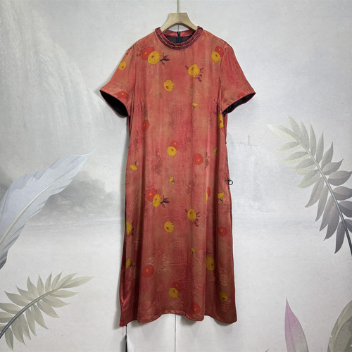 满分桑蚕丝花罗香云纱提花连衣裙