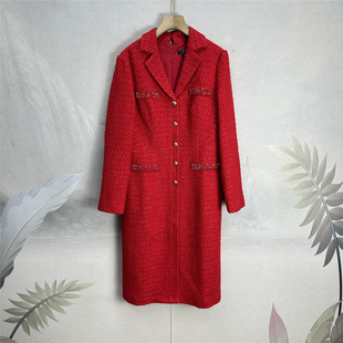 S家~绵羊毛混纺中长款长袖连衣裙25秋冬新款重工气质喜庆长裙