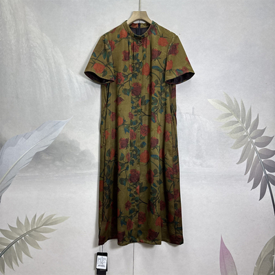 满分桑蚕丝透孔花罗香云纱连衣裙