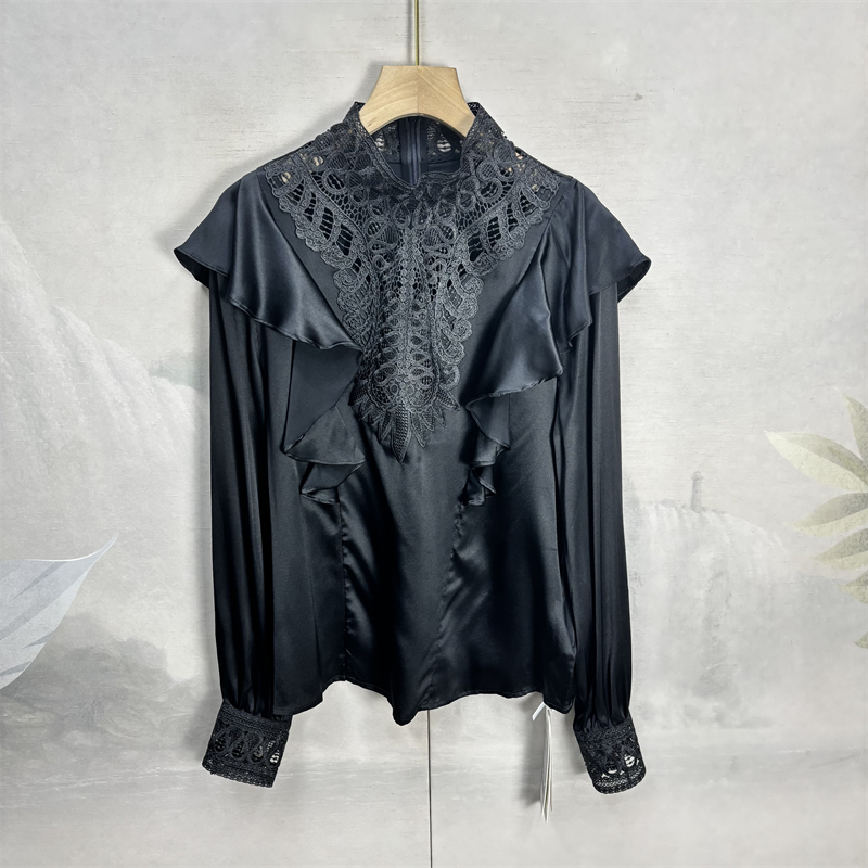 满分桑蚕丝荷叶领设计款衬衫
