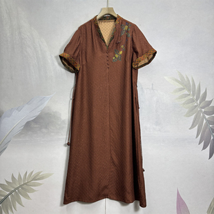 高货~满分桑蚕丝红云纱连衣裙时尚气质个性手绘中长系带裙26